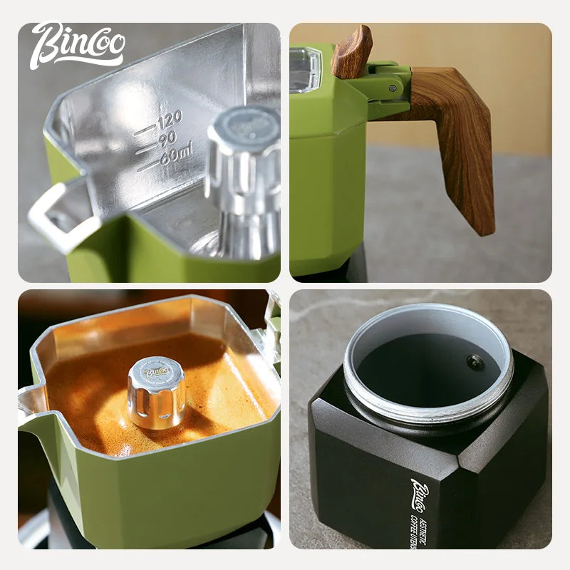 BINCOO – cafetière Moka carrée à Double Valve, cafetière expresso pour la maison et l'extérieur, deux tasses