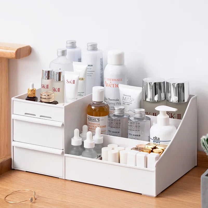 Caja de almacenamiento de cosméticos de gran capacidad, cajón organizador de maquillaje, joyería, esmalte de uñas, contenedor de maquillaje, caja de almacenamiento de artículos diversos de escritorio