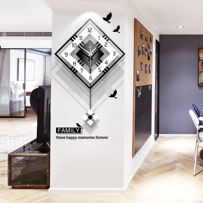 Reloj de pared oscilante minimalista 3D para sala de estar, decoración cuadrada nórdica para el hogar, reloj colgante, decoración de pared, relojes ligeros de lujo