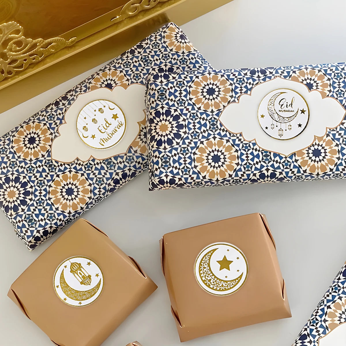 Rouleau d'autocollants EID Mubarak, étiquettes autocollantes pour emballage de cadeaux du Ramadan Kareem, décor de fête musulmane islamique, étiquettes cadeaux EID