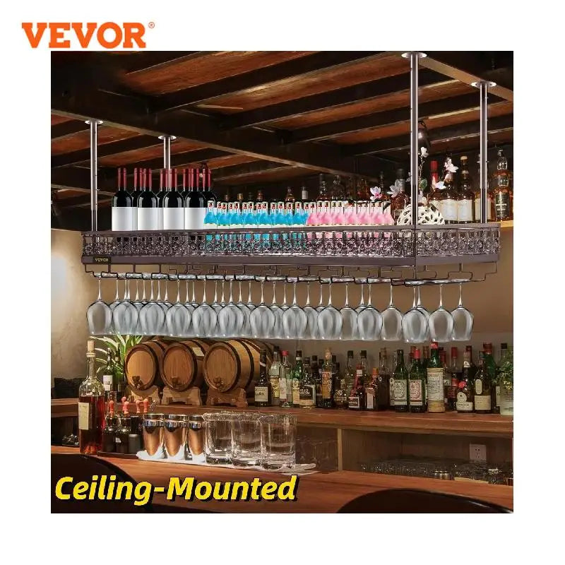 VEVOR Metal Wine Glass Rack Upside Down Ceiling Hanging Goblet Glass Cup Holder Hanger Storage Home Bar Pub Wine Shelf Rack