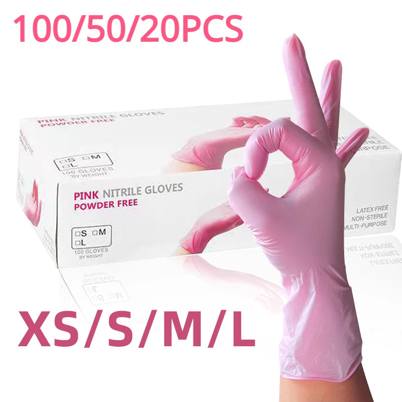 Guantes desechables de nitrilo de color rosa claro, resistentes al agua, antiestáticos, duraderos, color rosa claro, para utensilios de cocina, 100/50/20 piezas