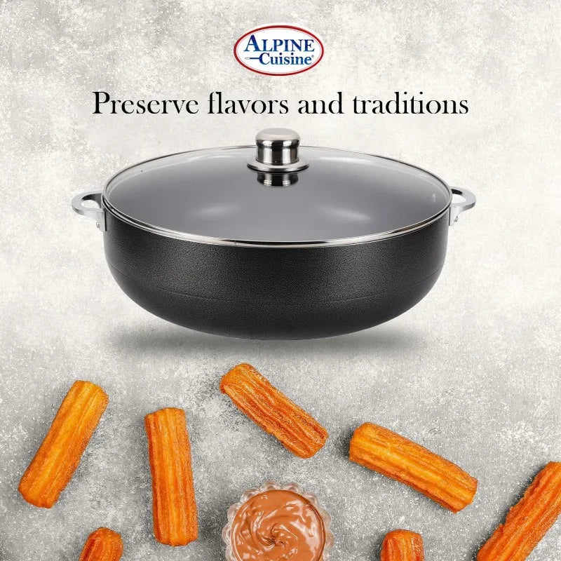 Alpine Cuisine 8 Piece Set Aluminum Non-Stick Caldero Stock Pot with Glass Lid, Commercial Grade Cooking Dutch Oven