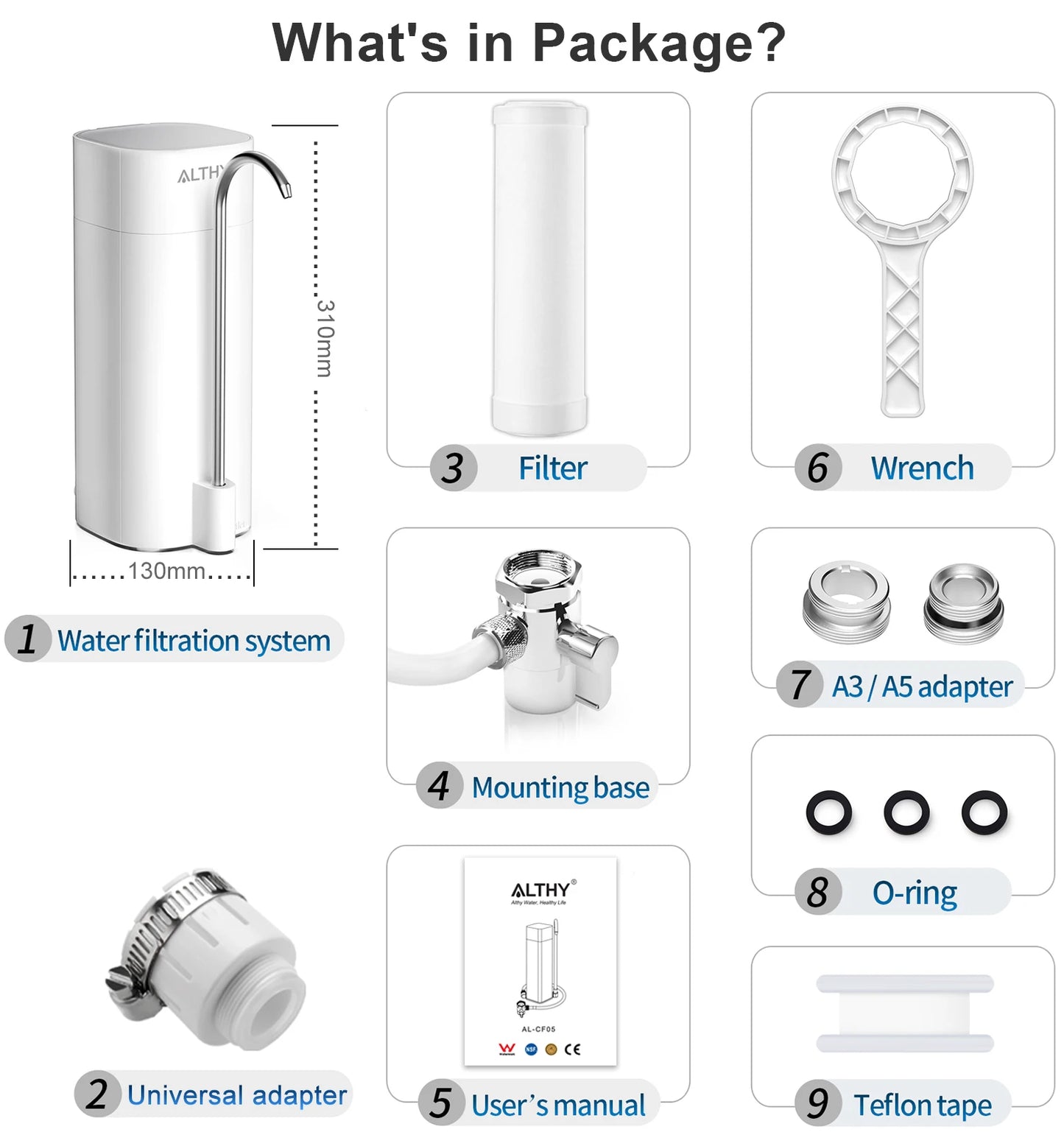 ALTHY Countertop Faucet Drinking Water Filter Purifier Ultrafiltration System, Reduces 99% , Chlorine, Heavy Metals,Odor