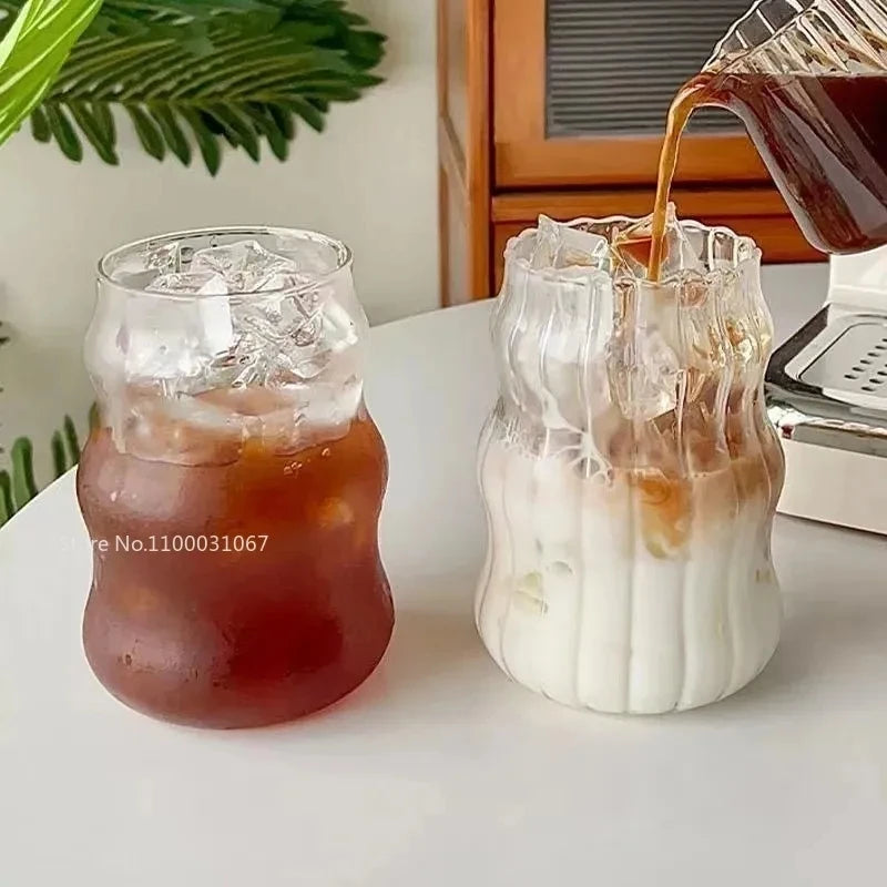 Tasse en verre à rayures, grande tasse créative pour jus de lait, eau, café avec poignée, transparente, pour Dessert, flocons d'avoine, petit déjeuner