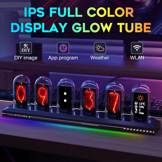 Nixie – horloge à Tube lumineux RGB, horloge numérique à écran couleur IPS, veilleuses électroniques analogiques, décoration de bureau de jeu