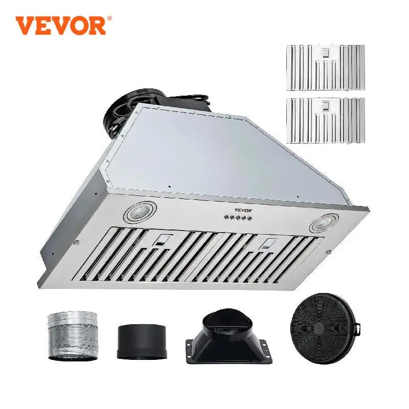 VEVOR Built-in Range Hood 800/900CFM 3/4-Speed 30/36 Inch Stainless Steel with LED Lights Baffle Filters Ducted Convertible ETL