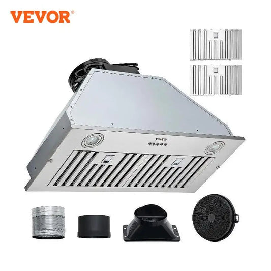 VEVOR Campana extractora integrada 800/900CFM 3/4 velocidades 30/36 pulgadas de acero inoxidable con luces LED Filtros deflectores Conductos convertibles ETL