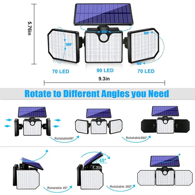 Lámpara Solar de pared para exteriores, iluminación de calle, impermeable, con Sensor infrarrojo de cuerpo humano, lámpara de jardín, reflector LED 230, 1 ud.