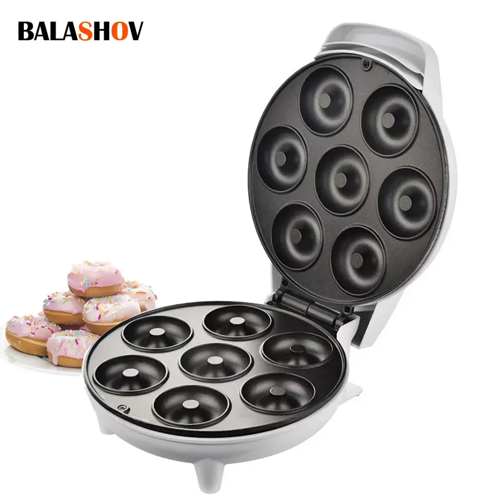 Mini parrilla eléctrica para hacer rosquillas, máquina de pan portátil de 7 orificios y 1200W, aparato de cocina antiadherente, enchufe europeo/estadounidense, 110/220V