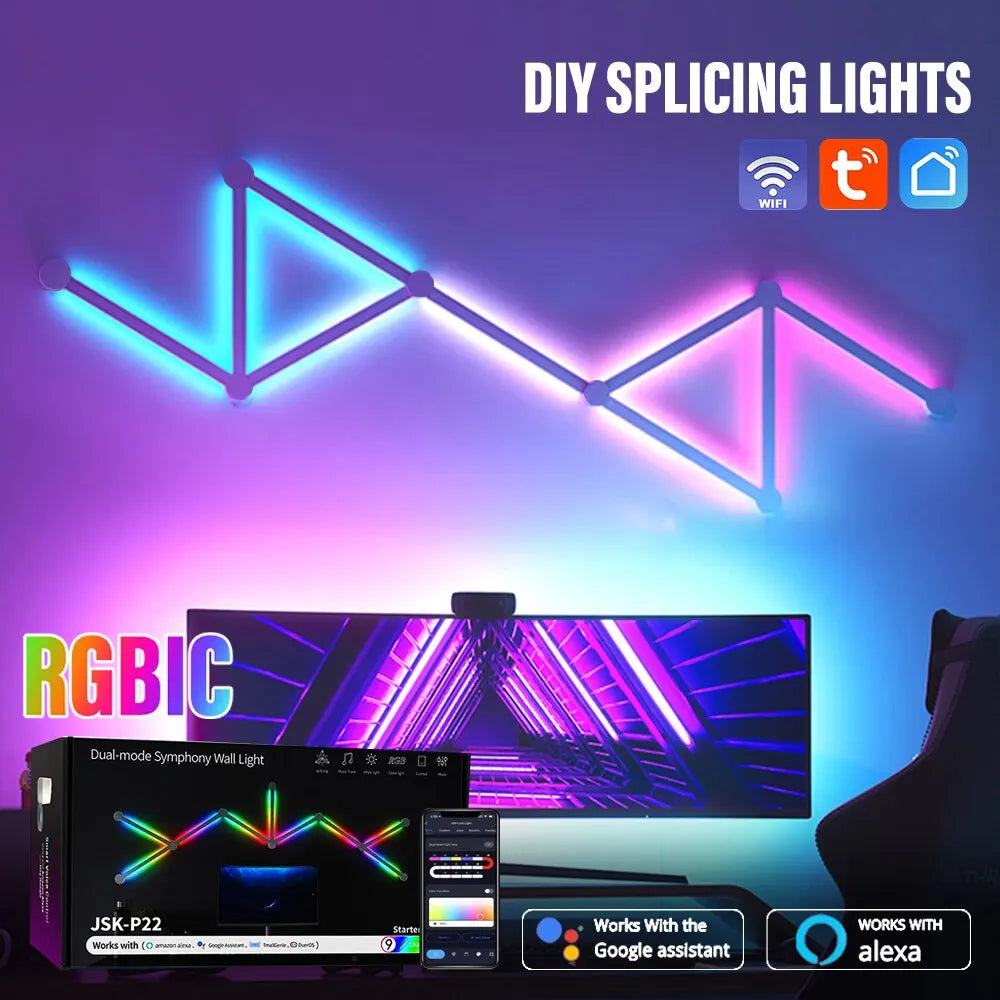 Lámpara LED de pared inteligente con WIFI, barra de luz RGBIC, luz nocturna de ambiente artesanal, aplicación de música, ritmo, retroiluminación de TV, decoración para dormitorio y sala de juegos