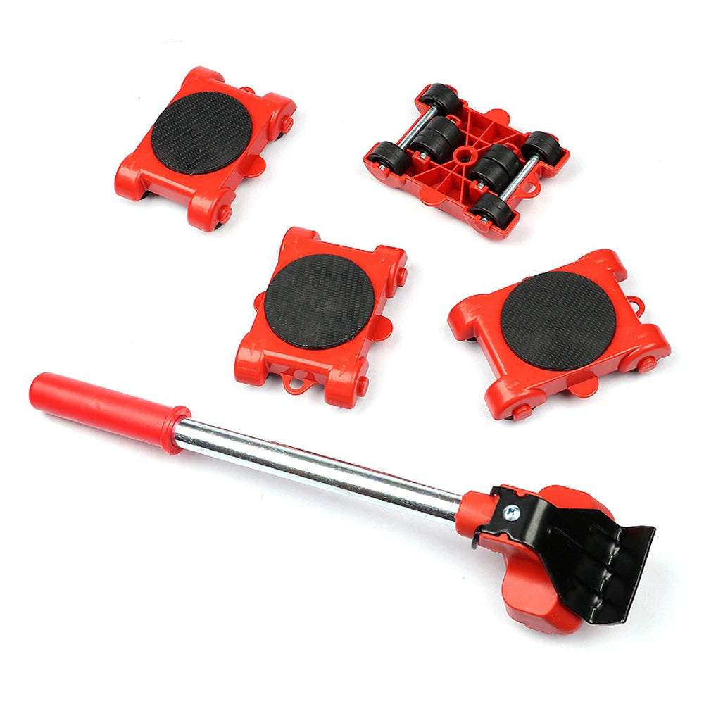 5 Pcs Furniture Moving Transport Roller Set Removal Lifting Moving Tool Set Wheel Bar Mover moving Heavy Stuffs Device Hand Tool