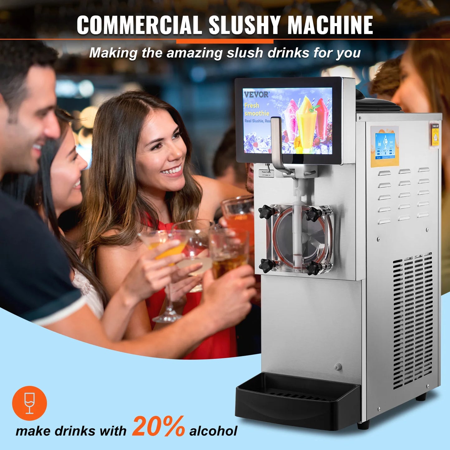 VEVOR 8L / 2.1 Gal Slushy Margarita Machine simple bol Smoothie boisson glacée distributeur de boissons Slushie fabricant pour Restaurants