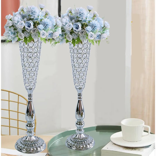 2 unids/lote florero de Metal, soporte de arreglo floral de cristal para centros de mesa de boda, decoraciones de Hotel y restaurante