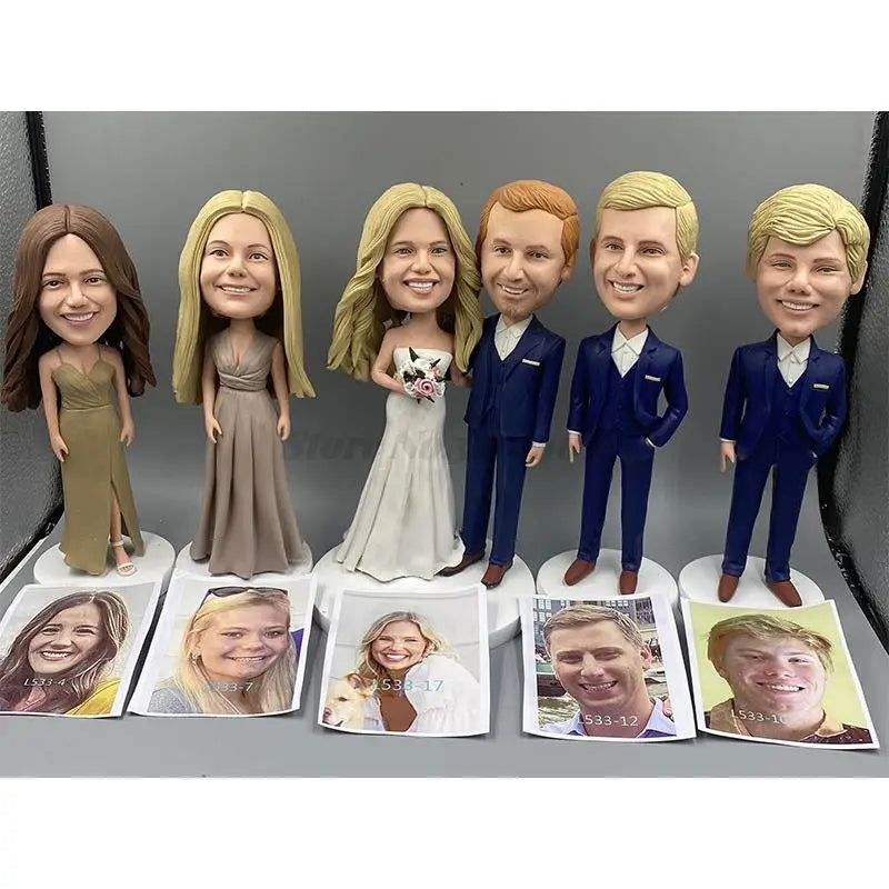 Custom Photo Figurines Polymer Clay Statue Sculpture Dolls Bobblehead Wedding Cake Topper Personalized Cartoon DIY Handmade