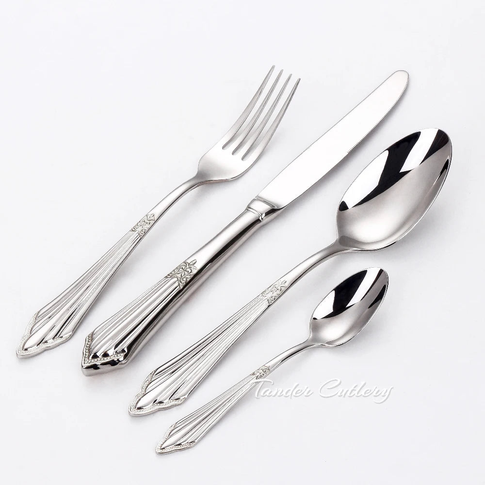 Couverts plaqués or, vaisselle en acier inoxydable, service de table de luxe, couteau en argent, fourchette cuillère miroir, ustensiles de cuisine 8/12/16/20/24 pièces