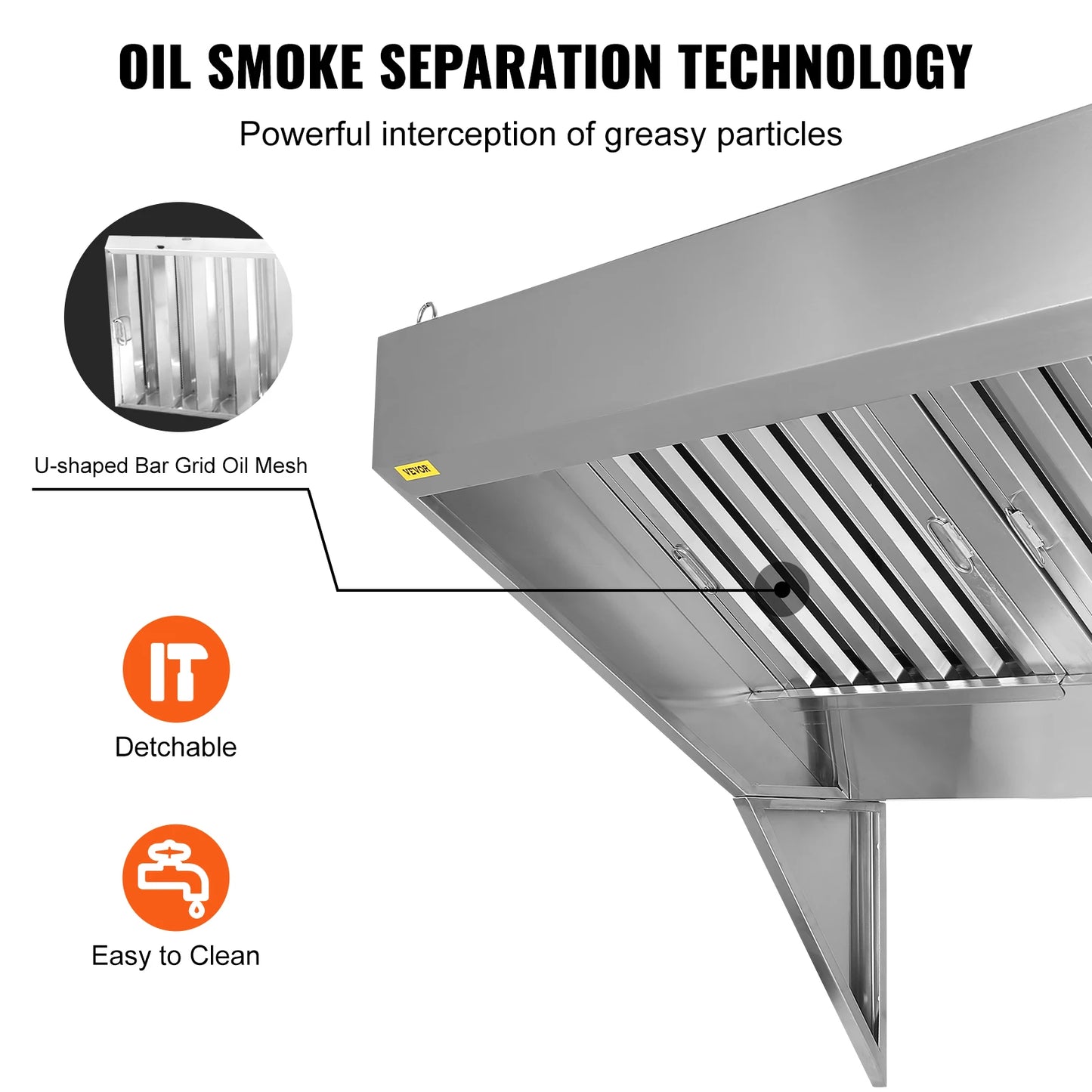 VEVOR 4/5/6/7/8/9FT hotte d'échappement commerciale en acier inoxydable 201 hotte de concession sous-armoire hotte de cuisine hotte de cuisine argent