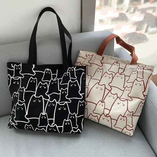 Sacs en toile sac à main pour femmes Shopper chat mignon sac fourre-tout avec fermeture éclair sac de créateur Style japonais dessin animé petite épaule