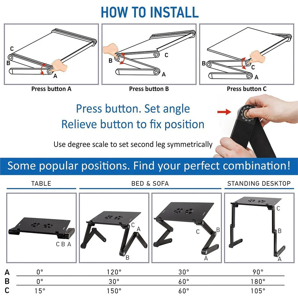 Ventilador de refrigeración para ordenador portátil, escritorio plegable ajustable, soporte para portátil, tv, cama, PC, Lapdesk, soporte de mesa con alfombrilla para ratón