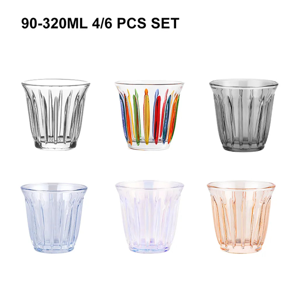 Glass Espresso Mugs 90-320ml Latte Coffee Cups Set Art Striped Anti-scald Water Cup Anti-slip Barista Home Kitchen Accessories