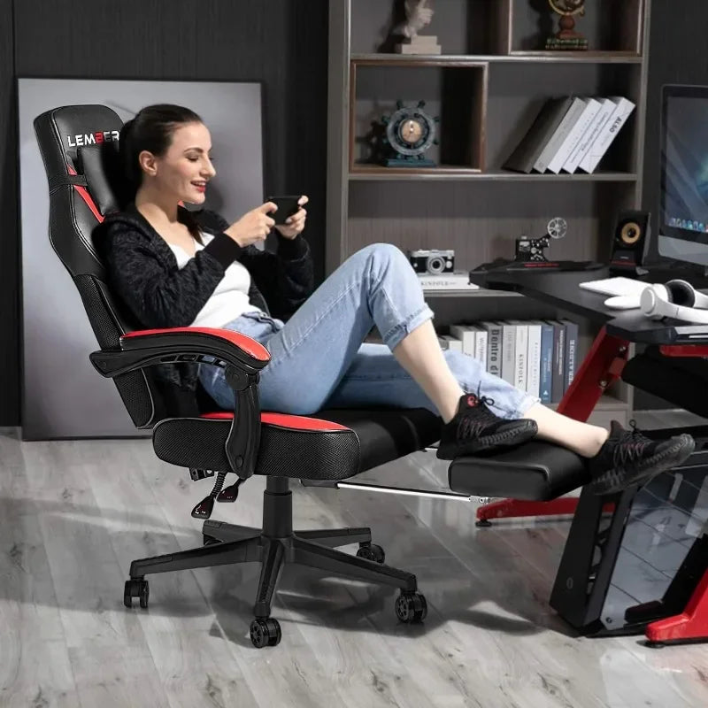 LEMBERI Chaises de jeux vidéo avec repose-pieds, chaise de joueur grande et haute pour adultes, capacité de 400 lb, chaise d'ordinateur de style course