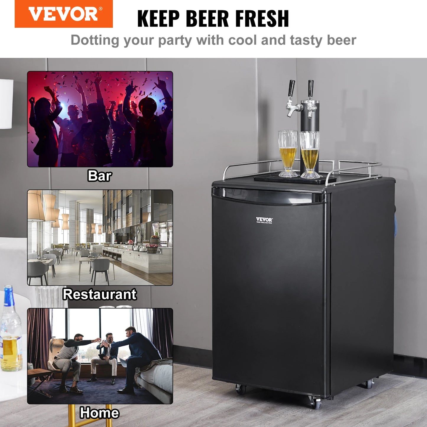 VEVOR – distributeur de bière en acier inoxydable 152L, distributeur de bière pression, régulateur de robinet réglable, fût réfrigérateur, double robinet pour la maison