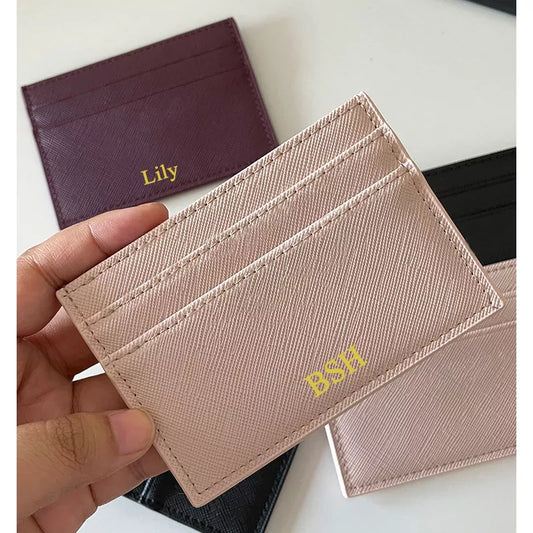 Custom Letters Men PU Leather Credit Card Holder Personalize Initials Slim Card Wallet Monogram Name Card Case Women DIY Present