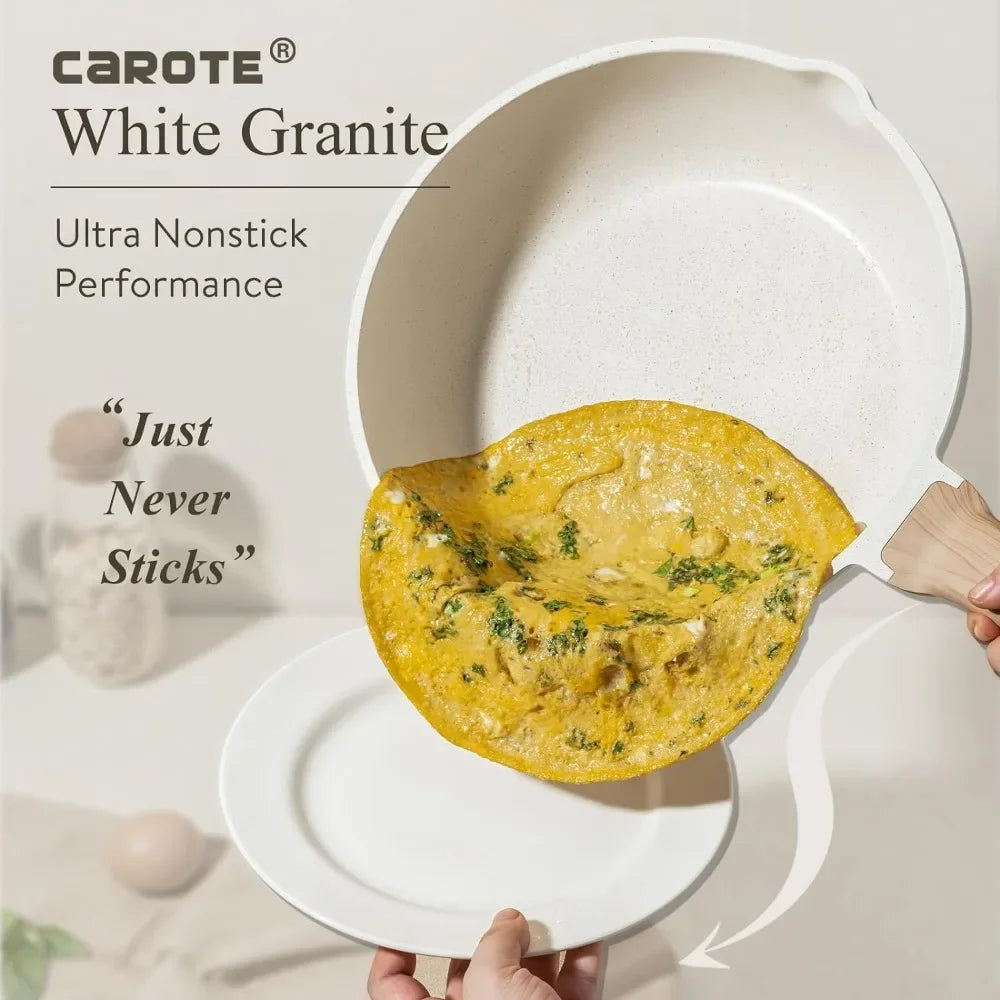 Ensemble de casseroles et poêles antiadhésives, ustensiles de cuisine à Induction en granit blanc, ensemble de cuisine antiadhésif 10 pièces