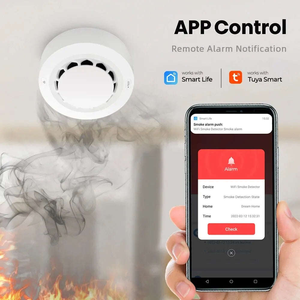 ONENUO Tuya WiFi détecteur de fumée capteur photoélectrique alarme incendie système de sécurité de cuisine à domicile fonctionne avec l'application Smart Life