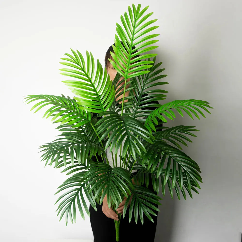 90-120cm Large Fake Palm Tree Artificial Tropical Plants Plastic Monstera Leaves Big Palm Tree Foliage for Home Garden Decor