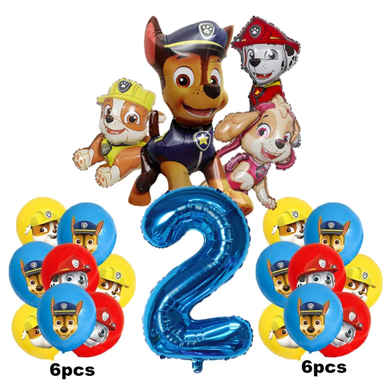 17pcs Cartoon PAW Patrol Birthday Decoration Aluminum Film Digital Balloon Set Dog Chase Marshall Skye Kids Party Supplies Toys