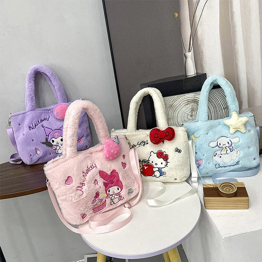 Sanrio Hello Kitty sac en peluche Kawaii Kuromi ma mélodie mignon dessin animé sac à main cannelle stockage fourre-tout sacs femmes fille cadeaux