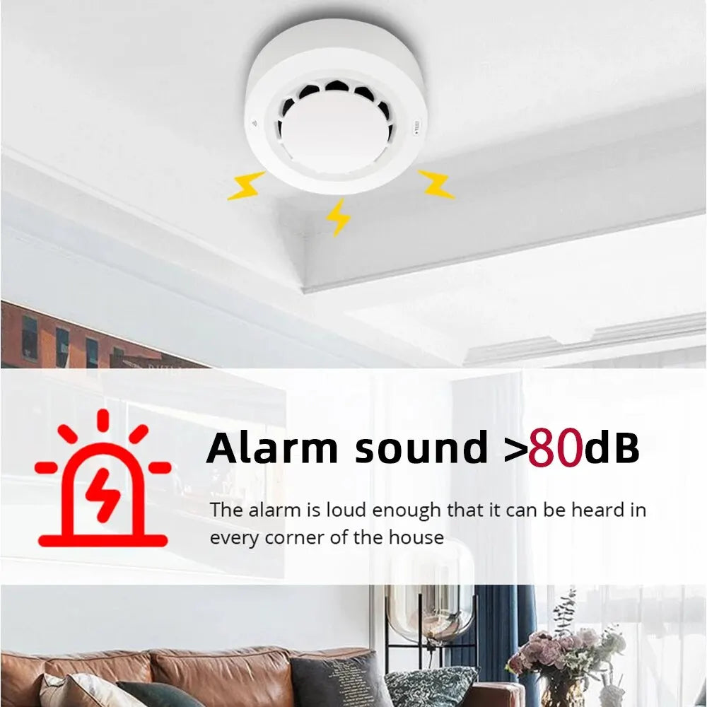 ONENUO Tuya-Detector de humo WiFi, Sensor fotoeléctrico, alarma de incendio, sistema de seguridad para el hogar y la cocina, funciona con la aplicación Smart Life