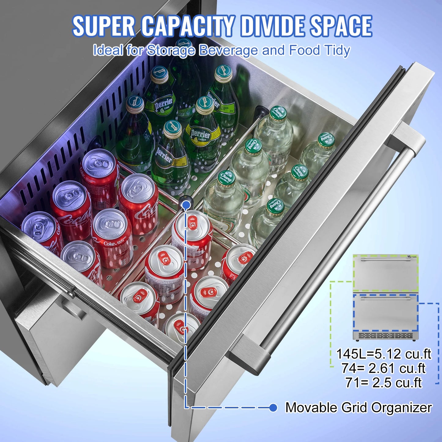 VEVOR Refrigerador bajo encimera de 24 pulgadas Refrigerador de 2 cajones con temperatura diferente 4.87 pies cúbicos. Capacidad Impermeable Interior