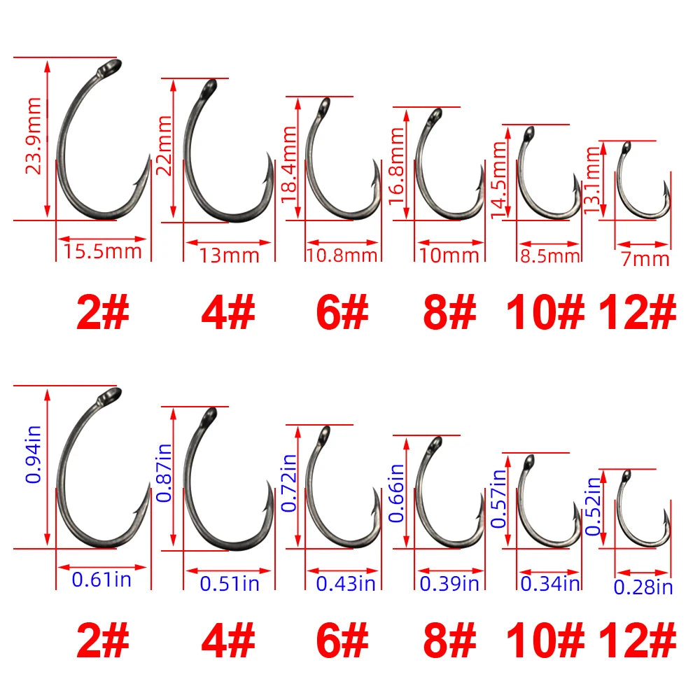 Hirisi 50 pcs revêtement en acier inoxydable à haute teneur en carbone crochets barbelés carpe crochets de pêche Pack avec boîte d'origine au détail 8011