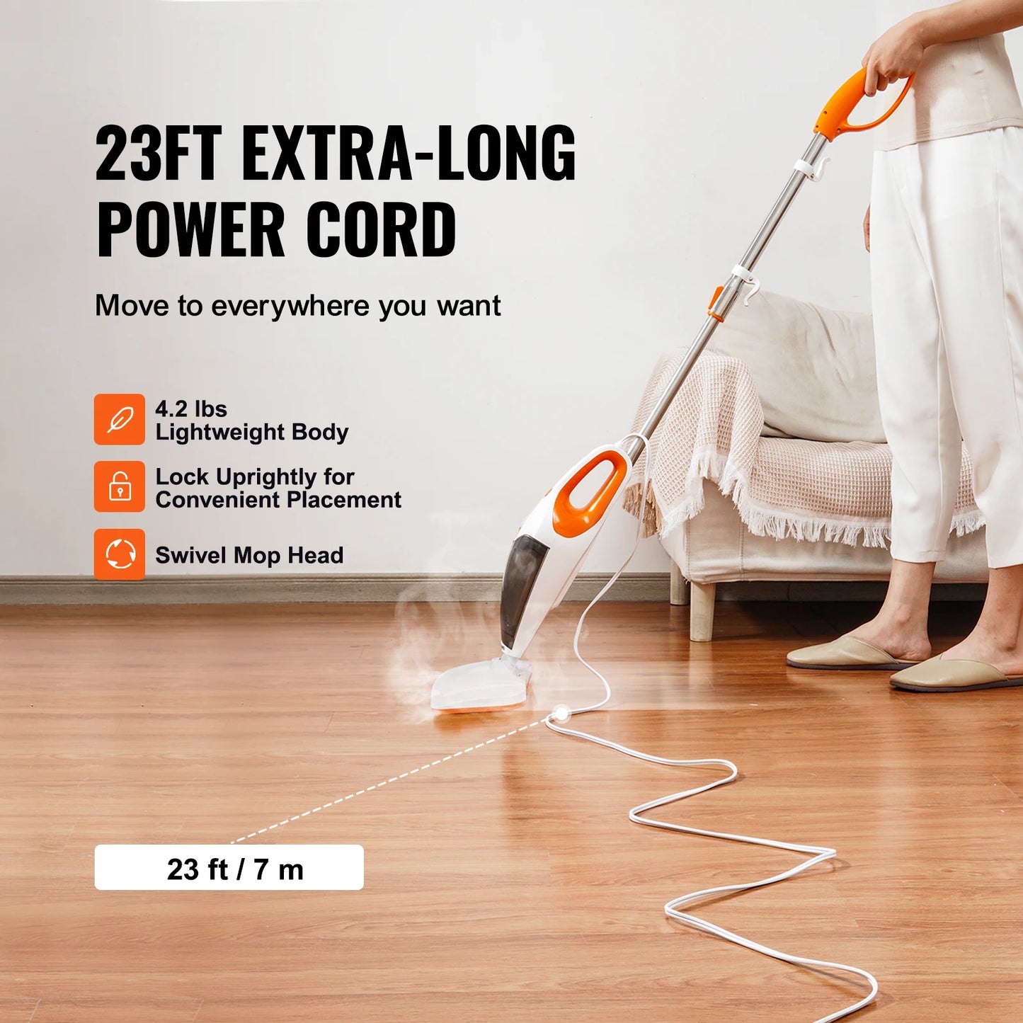 VEVOR Steam Mop Cleaner 5-in-1 High Temperature Steam Cleaner Multipurpose Floor Steam Cleaner with 4 Replaceable Brush Heads