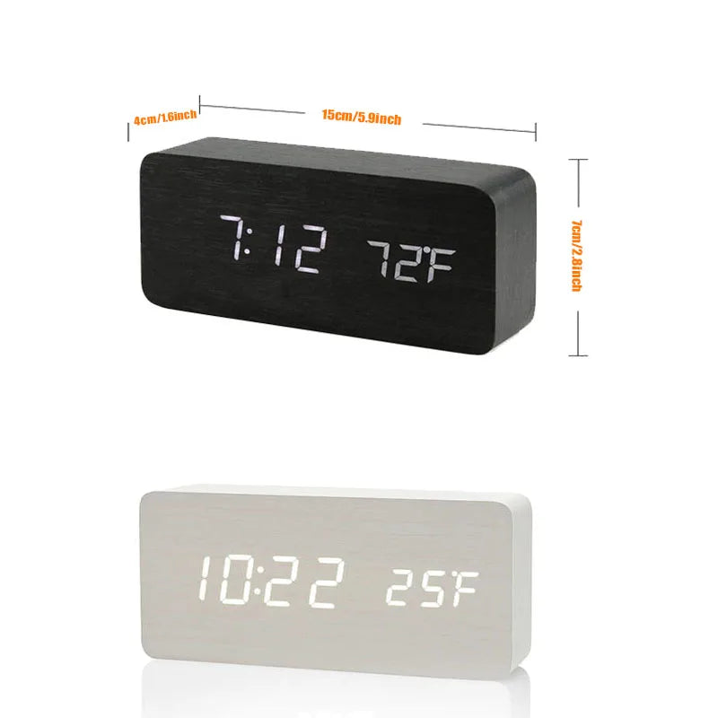 Wooden Digital Alarm Clock, LED Alarm Clock with Temperature Desk Clocks for Office,Bedside Clock