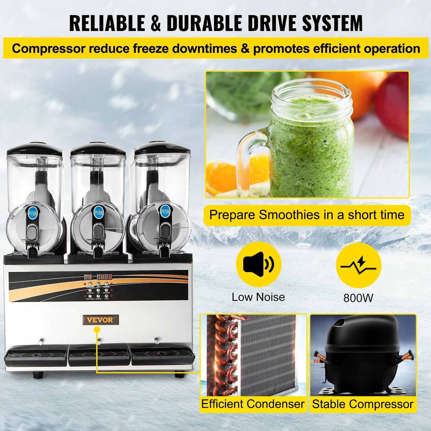 VEVOR 45L Slushy Machine Intelligent LED Control Panel Drink Dispenser Juicer Beverage Granizing Smoothie Maker for Commercial