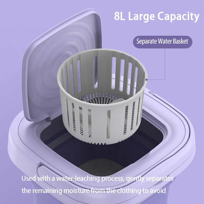 Portable Foldable Washing Machine With Spin Dryer Automatic Mini Underwear  Sock 110v/220V Washing Machine With Centrifuge 8L