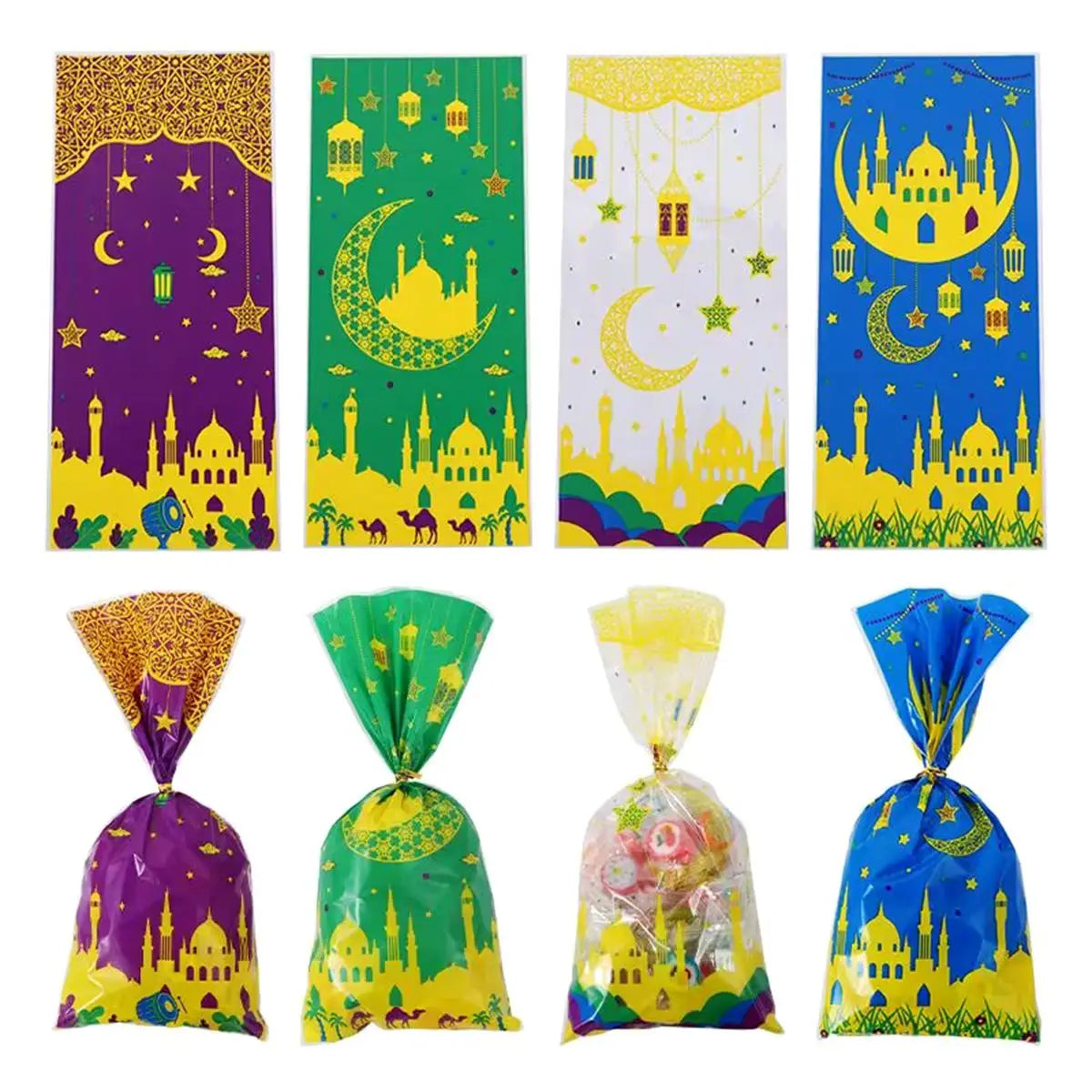 Bolsas de embalaje de regalo Eid Mubarak, bolsas de plástico para galletas y dulces, decoración de Ramadán Kareem, suministros para fiesta musulmana islámica, 25/50/100 Uds., 2024