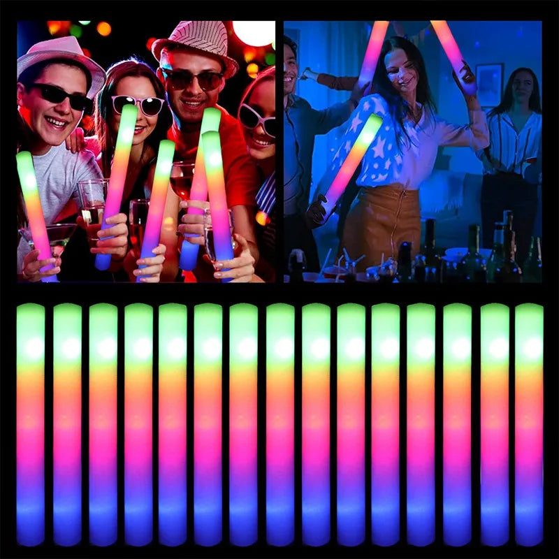 15/30 Uds barras resplandecientes con LED a granel colorido RGB barra de espuma brillante tubo de alegría luz oscura para Navidad cumpleaños suministros para fiesta de boda