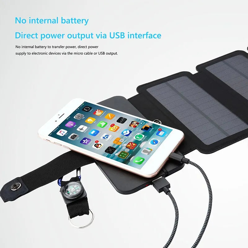 Panneau de charge solaire Portable multifonctionnel d'extérieur pliable, dispositif de sortie USB 5V 1A, outil de Camping, sortie haute puissance