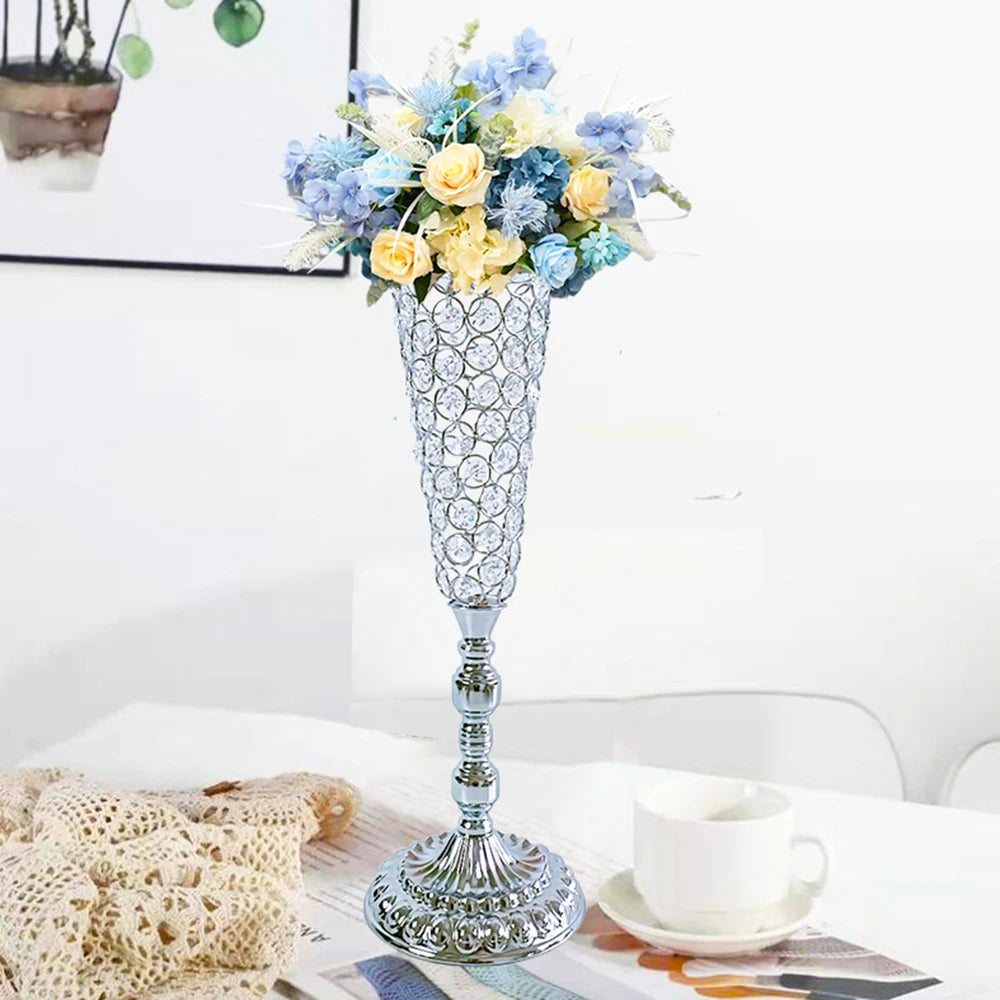 2Pcs/lot Metal Flower Vase, Crystal Flower Arrangement Stand for Wedding Centerpieces for Table,Restaurant Hotel Decorations