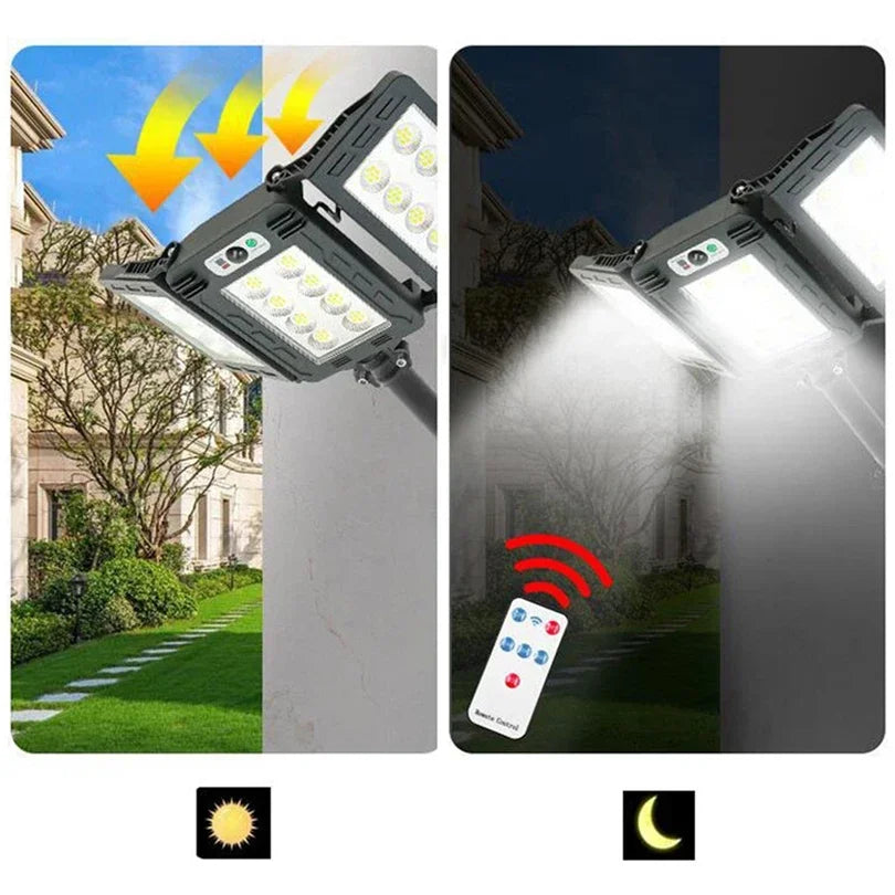 Potentes luces solares para exteriores, lámpara de pared impermeable con Sensor de movimiento, iluminación de luz Solar 800 LED para jardín con farola de jardinería