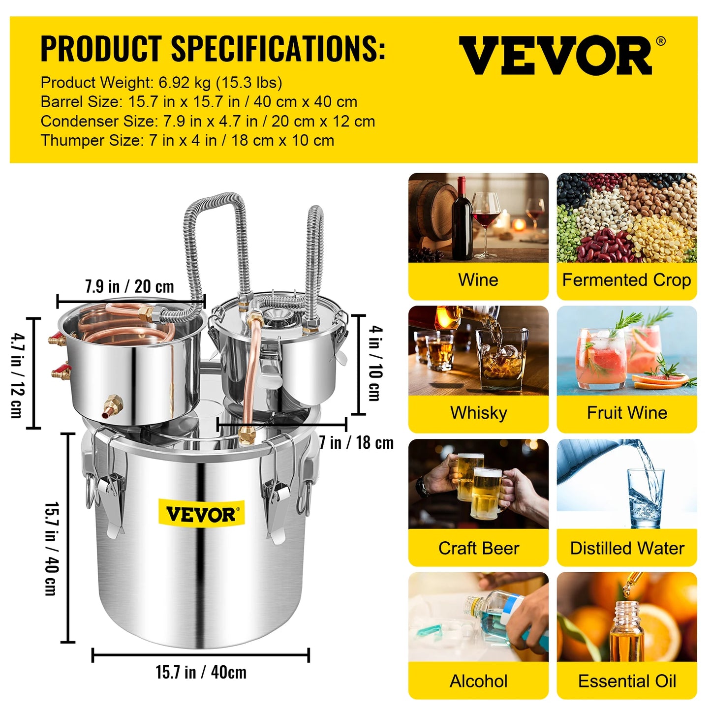 VEVOR-botella destiladora de agua y Alcohol, equipo artesanal de alcohol ilegal, máquina de elaboración de cerveza de acero inoxidable para whisky, vino, dispensador de cerveza, 50L