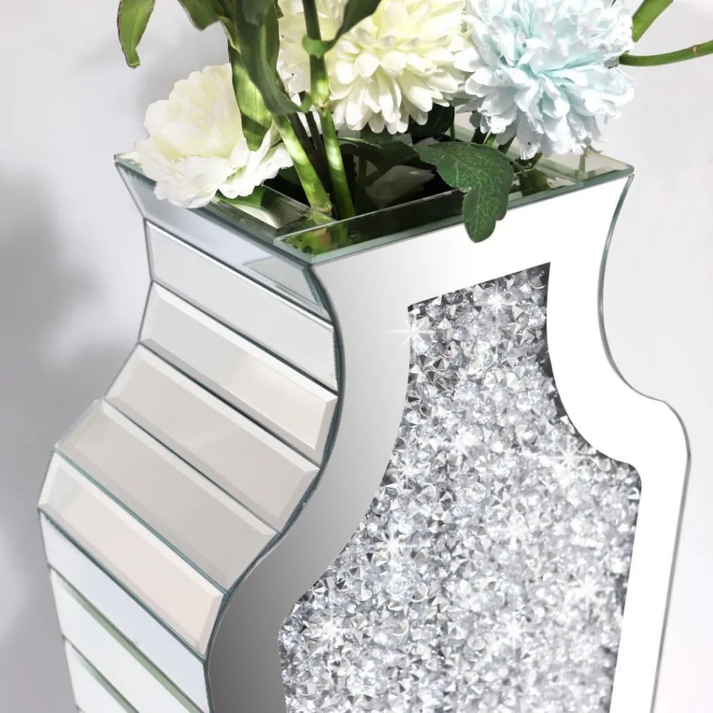 Vase Fragmented Diamond Mirror 27 "High, Crystal Silver Glass Decorative Mirror Vase Luxury Home Decoration, Large Vase