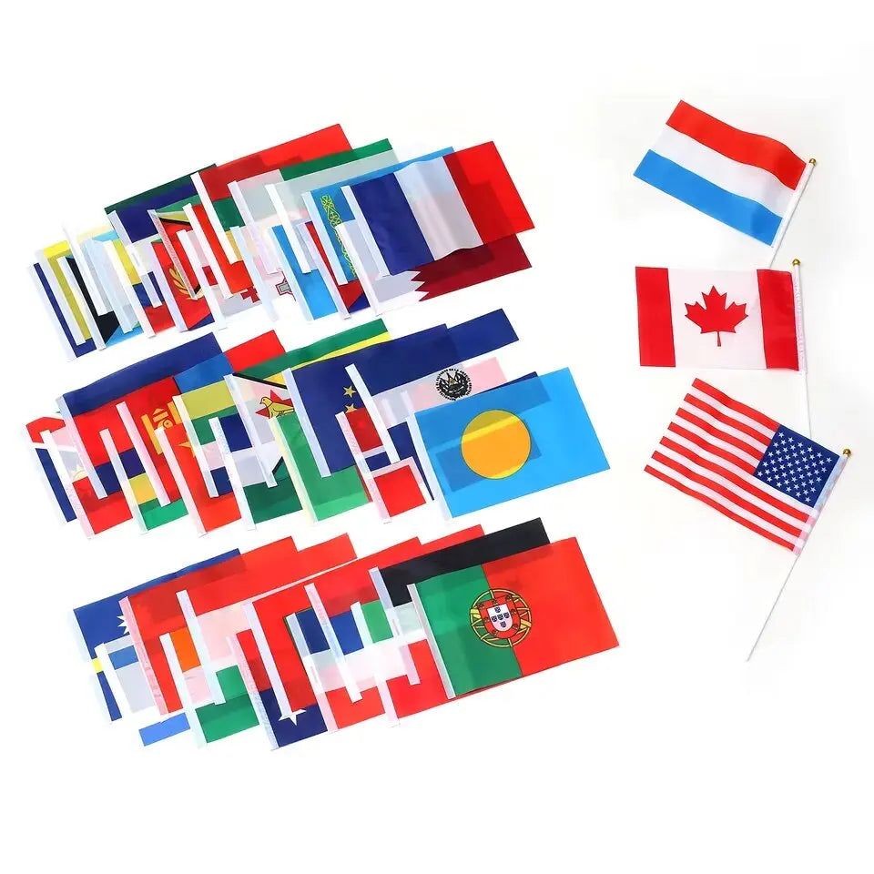 Drapeaux nationaux Ensemble complet de 200 drapeaux du monde entier ou de région 14*21 cm en polyester avec poteaux en plastique