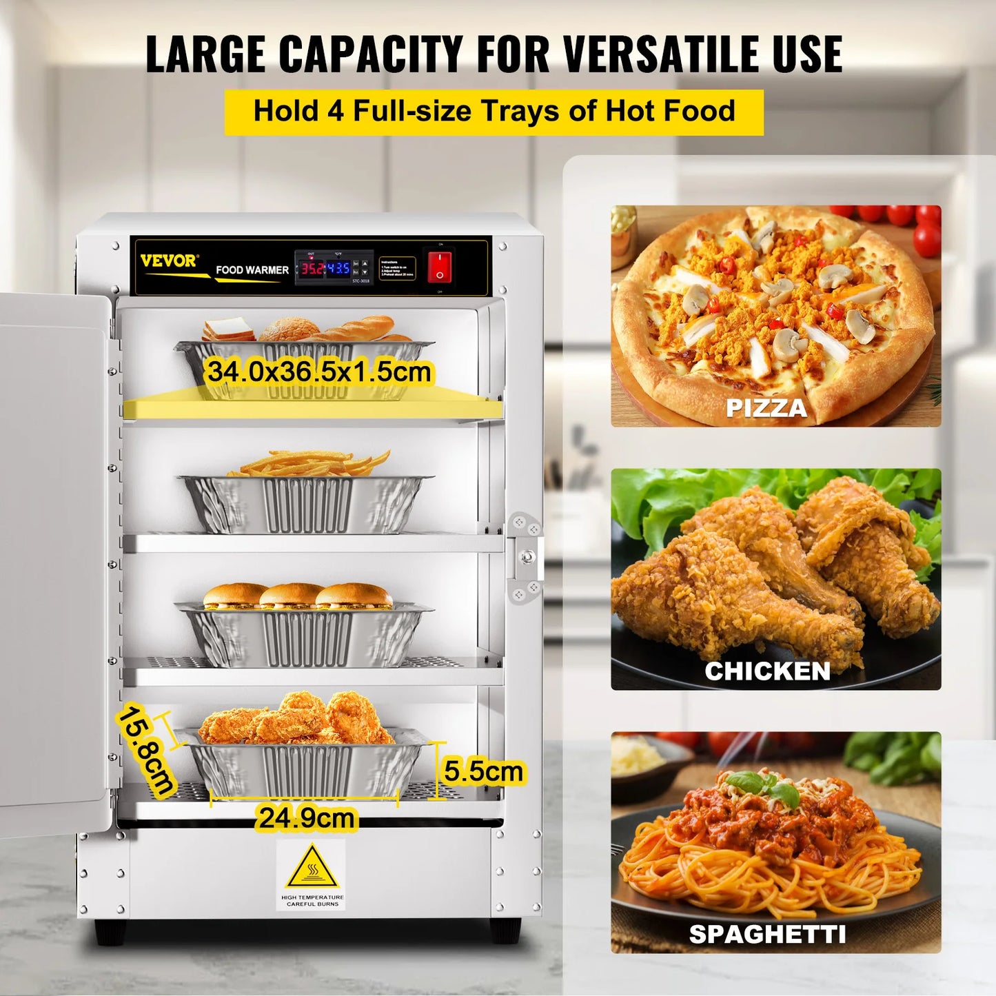 VEVOR 4 Shelve Stainless Steel Food Pizza Warmer Hot Foods Pastry Box Multifunctional Electric Pan for Concession Restaurant