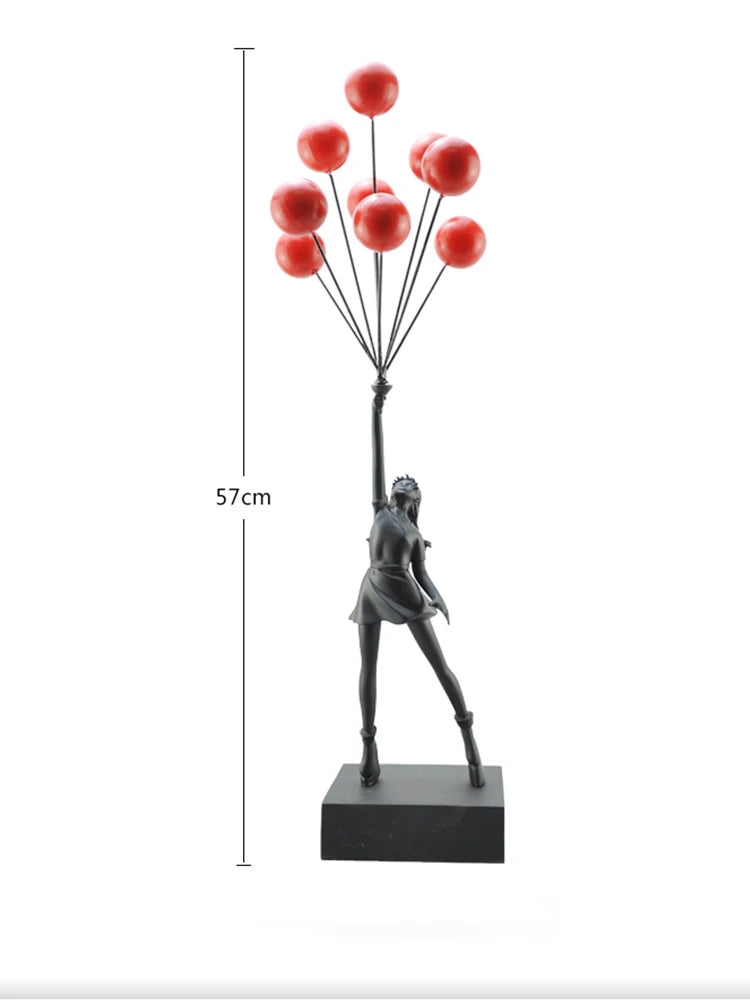 Arte globo estatuas de niña Banksy globo volador escultura de niña artesanía de resina decoración del hogar regalo de Navidad decoración de la sala de estar