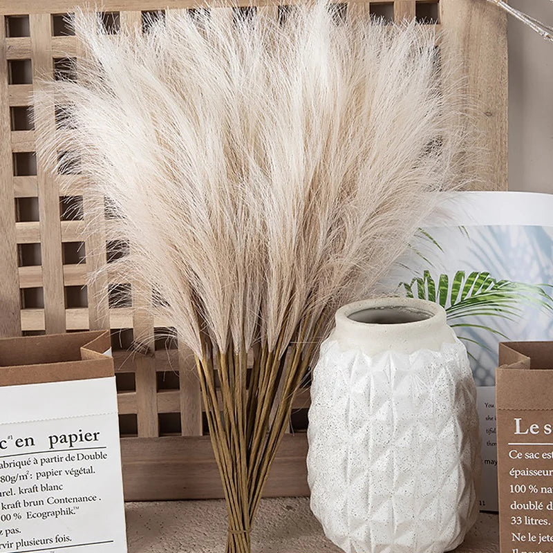 55CM 5/1 PIÈCES Moelleux Pampas Herbe Boho Décor Fleur Fausse Plante Roseau Simulé Fête De Mariage De Noël Décor À La Maison Fleur Artificielle